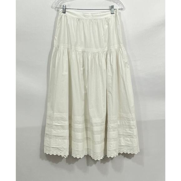 DOEN Sz M Medium Sebastiane Skirt Midi Scalloped Ivory Powder A-Line - Picture 12 of 16